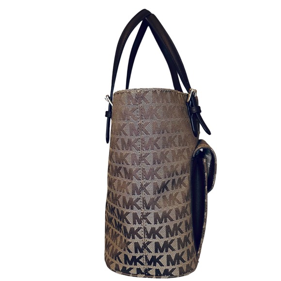 Michael Kors - Jet Set MK Signature Beige Jacquard Tote Bag - Picture 3 of 11